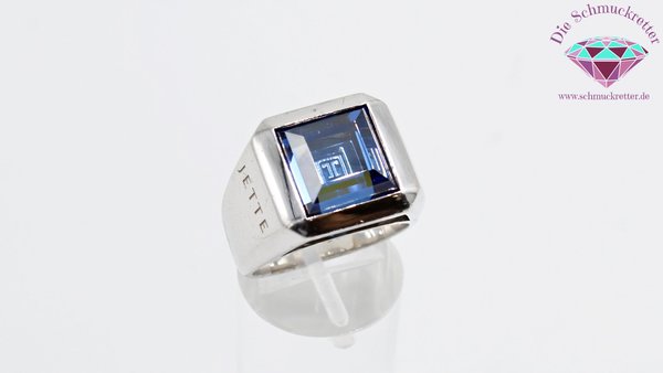 Massiver 925 Silber Ring mit blauem Schmuckstein von JETTE, Größe 57