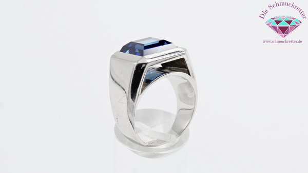 Massiver 925 Silber Ring mit blauem Schmuckstein von JETTE, Größe 57