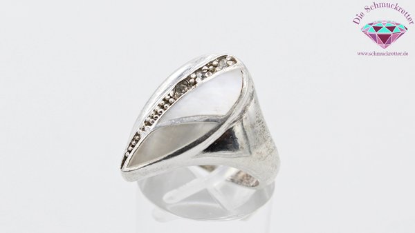 925 Silber Ring mit Perlmutt & Zirkonia, Gr. 54 *Anmerkung beachten*