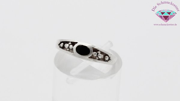 Zarter 925 Silber Ring mit schwarzer Emaille, Größe 50