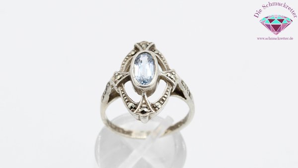925 Silber Vintage Ring mit blauem Spinell & Markasiten, Gr. 54