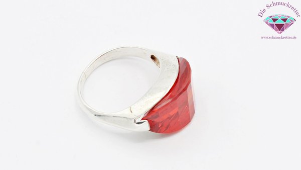 925 Silber Ring mit rotem Schmuckstein, Größe 56