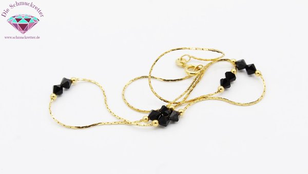 Vergoldete Halskette mit schwarzen Perlen, 41cm