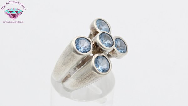 925 Silber Ring mit fünf blauen Spinellen, Gr. 54