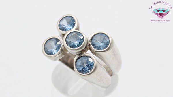 925 Silber Ring mit fünf blauen Spinellen, Gr. 54