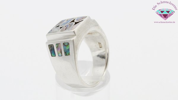 Massiver 925 Silber Ring mit Abalone Perlmutt, Größe 56