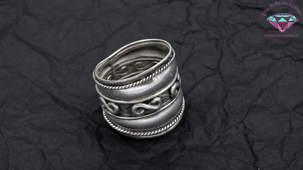 Breiter, verzierter 925 Silber Ring, Größe 60