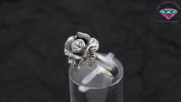 925 Silber Blütenring mit Strassstein, Gr. 55
