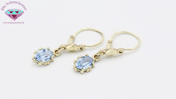 Vergoldete Vintage Ohrringe mit blauem Schmuckstein von K&L