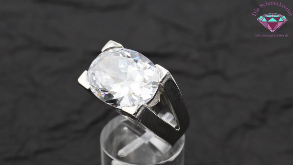 Massiver 925 Silber Ring mit großem Zirkonia, Gr. 53