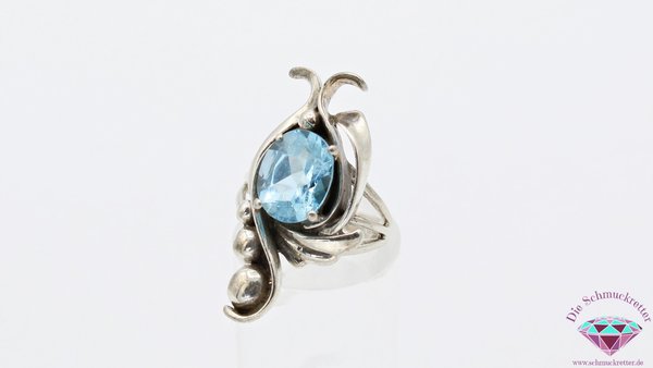 Ausgefallener 925 Silber Ring mit Blautopas, Gr. 53