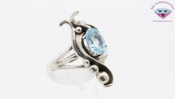 Ausgefallener 925 Silber Ring mit Blautopas, Gr. 53