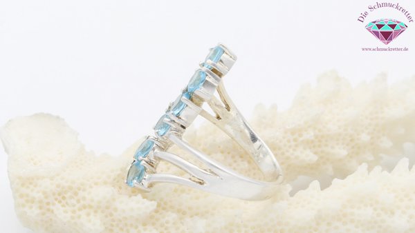 925 Silber Ring mit blauen Schmucksteinen, Gr. 58