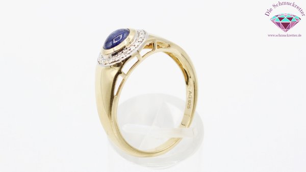 Vergoldeter 925 Silber Ring mit blauem Saphir von Harry Ivens, Gr. 63