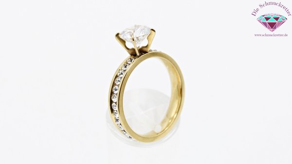 Vergoldeter Edelstahl Ring mit Zirkonia, Größe 60