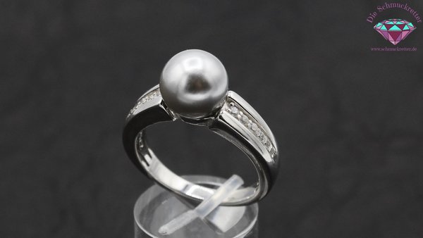925 Silber Ring mit dunkler Perle & Zirkonia, Gr. 63
