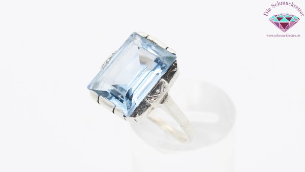 835 Silber Art Déco Ring mit blauem Spinell, Gr. 55