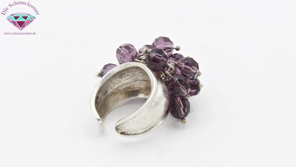 925 Silber Ring mit beweglichen, facettierten Glasperlen, Gr. 53