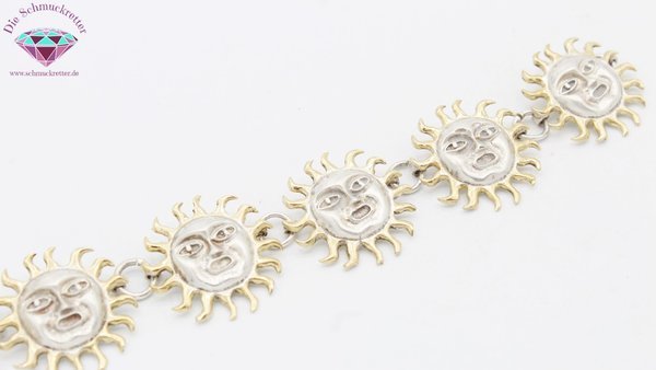Massives, handgefertigtes 925 Silber Sonnenarmband aus Mexiko, 18cm
