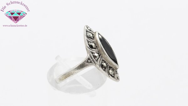 925 Silber Ring mit Onyx & Markasiten, Gr. 50