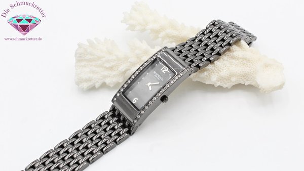Dunkle Armbanduhr mit Zirkonia von Madison New York, Stainless Steel