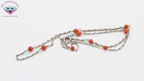 835 Silber Halskette mit roter Koralle, 37cm