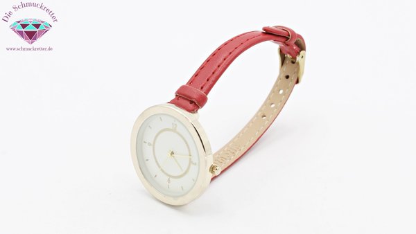 Runde Armbanduhr mit rotem Kunstlederband