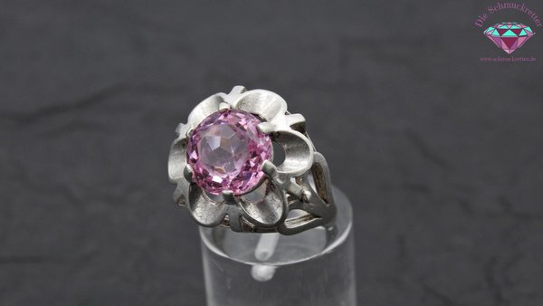 Großer 900 Silber Blütenring mit pinkem Schmuckstein, Gr. 59