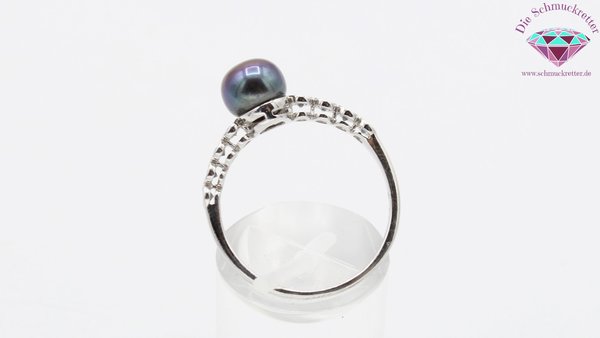 925 Silber Ring mit dunkler Zuchtperle und Spinell, Gr. 60
