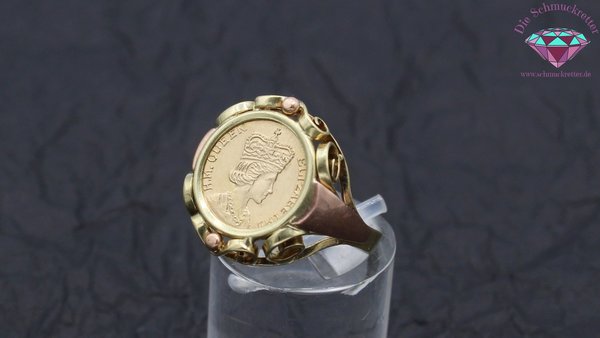 585 Gold Ring mit Queen Elizabeth II Münze, bicolor, Gr.55
