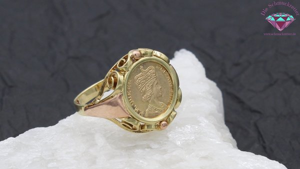 585 Gold Ring mit Queen Elizabeth II Münze, bicolor, Gr.55