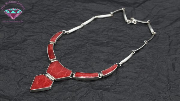 925 Silber Collier mit roter Schaumkoralle