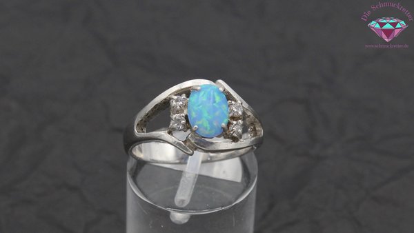 925 Silber Ring mit synthetischem Opal & Zirkonia, Gr. 55