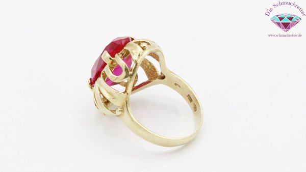 Traumhafter 585 Gold Ring mit pinkem Korund, Gr. 54