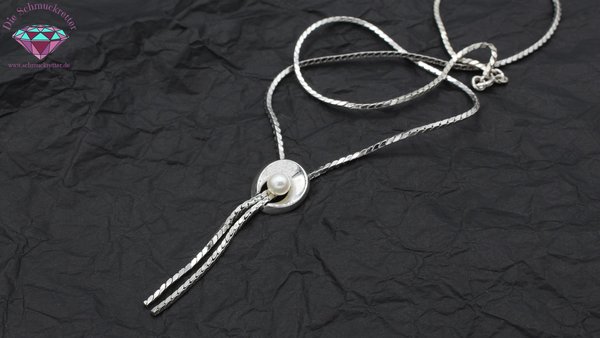 Massives 835 Silber Collier mit einer Akoya Perle, 50cm