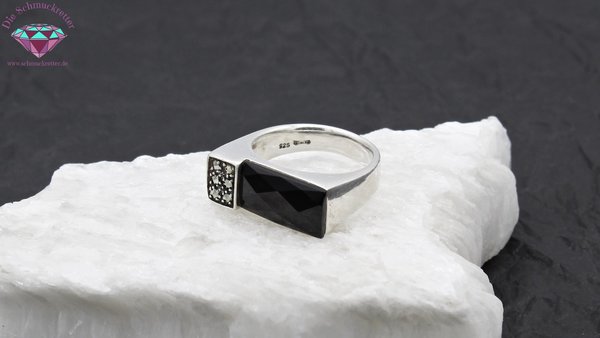 925 Silber Ring mit Onyx & Markasiten aus Rom, Größe 56