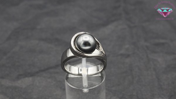 Rhodinierter Ring von Pierre Lang mit dunkler Perle, Gr. 8