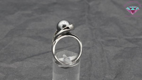Rhodinierter Ring von Pierre Lang mit dunkler Perle, Gr. 8