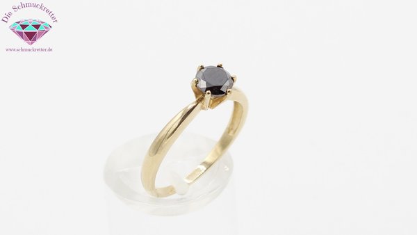 375 Gold Ring mit 0,6ct schwarzem Diamant, Größe 54