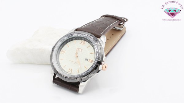 Herren Armbanduhr von 'Pareor' mit echtem Lederband - neu