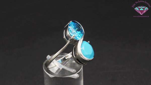 925 Silber Ring mit blauem Zirkonia & blauem Schmuckstein, Gr. 57