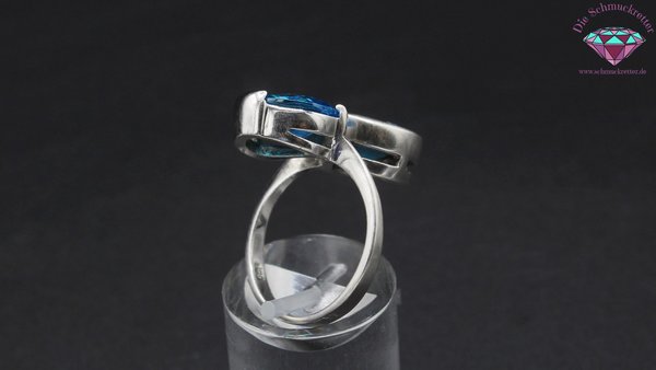925 Silber Ring mit blauem Zirkonia & blauem Schmuckstein, Gr. 57