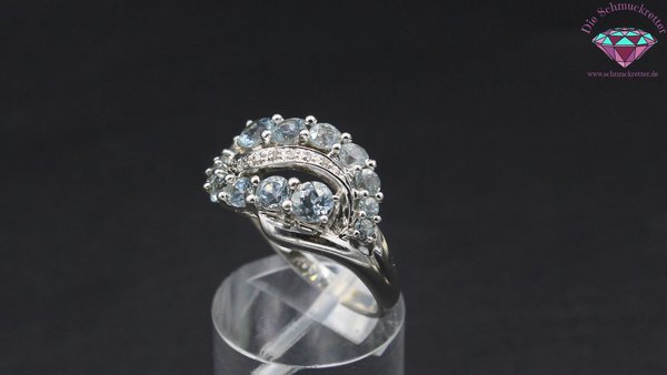 925 Silber Ring mit Aquamarin & Diamanten, Größe 57
