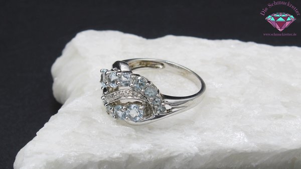 925 Silber Ring mit Aquamarin & Diamanten, Größe 57