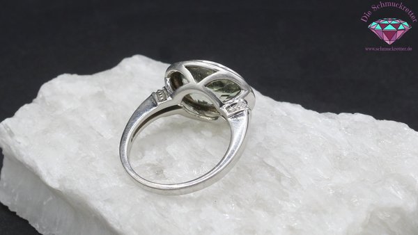 925 Silber Ring mit Prasiolith & Diamant, Gr. 54