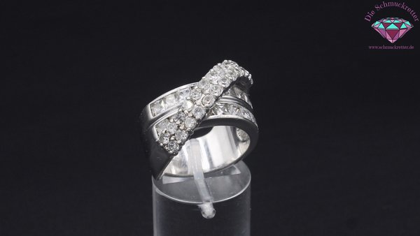 Breiter 925 Silber Ring mit vielen Zirkonia, Größe 58