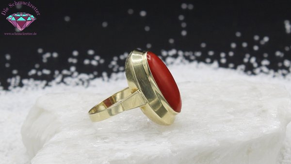 585 Gold Ring mit roter Edelkoralle, Größe 54