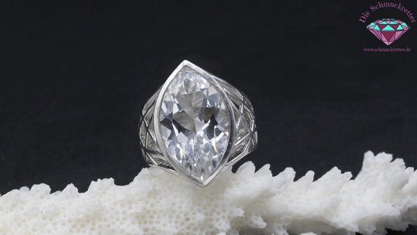 925 Silber Ring mit Bergkristall im Navetteschliff von La Luna, Gr. 51