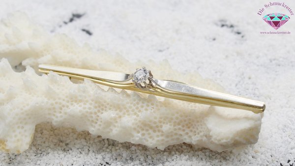 Elegante 585 Gold Vintage Stabbrosche mit 0,34ct Diamant, bicolor