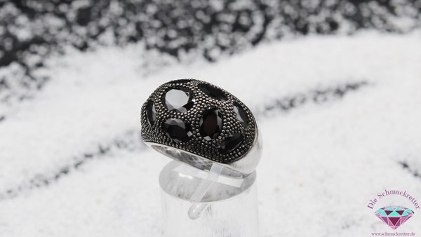Breiter 925 Silber Ring mit schwarzen Zirkonia von TCM, Größe 57